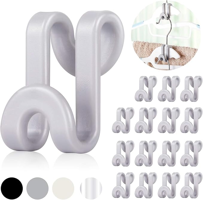 Mlici Clothes Hanger Connector for Clothes Organizing, 60 Pack Space Saving Hanger Extender Hooks for Home Closet Organizer, Grey