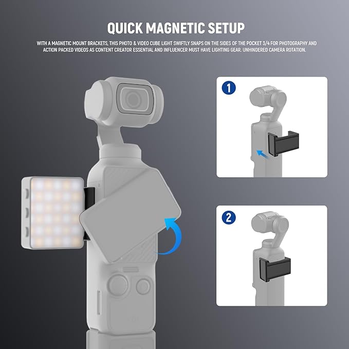NEEWER Basics Bi Color Magnetic Camera Auxiliary Light Compatible with DJI OSMO Pocket 4 & 3, 1.5W Rechargeable Plastic Mini LED Fill Light Attachment for TikTok Vlog Selfie Video Recording, M24