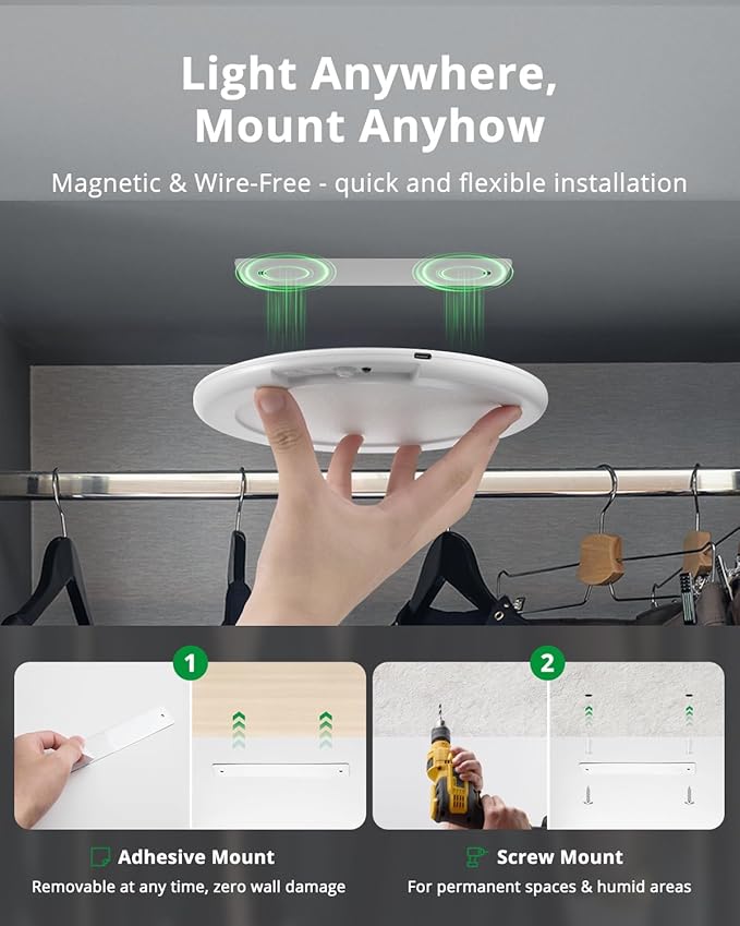 Bojim 4 Pack Rechargeable Battery Operated Ceiling Light Motion Sensor with Remote, 80 Days LED Battery Powered Dimmable 3CCT Cordless Magnetic LED Lights for Hallway Closet Bedroom