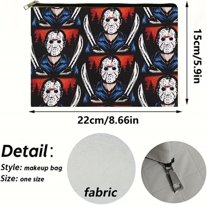 Horror Themed Makeup Bag with Zipper, Multi-Functional Portable Toiletry Bag for Travel, Vacation, Business, Fitness, Camping & Outdoor Use, Unisex Adult Gift, Playful Accessory (F0170)