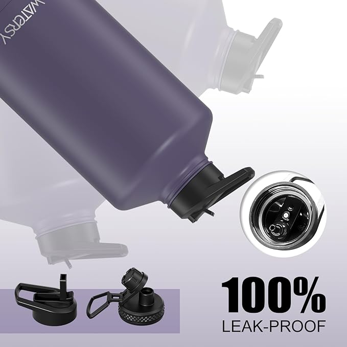 1 Gallon Water Bottle Insulated(Cold for 48 Hrs),BPA Free&Leak Proof,128oz Stainless Steel Water Jug,Large Water Bottle with Straw Spout Lids for Gym,Hiking,Camping&Travel,Purple