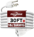 30ft White Outdoor Extension Cord Waterproof, UL Listed, 16/3 SJTW Heavy Duty 3 Prong, 16 Gauge 13A Power Cord Ideal for Indoor Outdoor Lights, Appliances, and Lawn