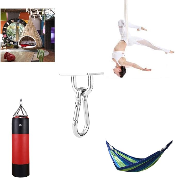 heyous 2 Set M8 Suspension Ceiling Wall Mount U Hook Anchor Hanger Stainless Steel Heavy Duty Multi Purpose Hammock Swing Ceiling Hook Square Base Plate with Snap Hook