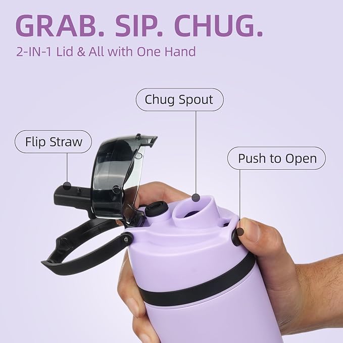 BJPKPK 25oz Insulated Water Bottle with 2-1 Straw Spout Lid, Stainless Steel Metal Water Bottles with Carry Handle, BPA Free, Leak-Proof, Fits in Car Cup Holder, Thermo for Sports,Lavender