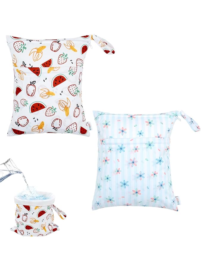 ALVA ALVABABY 2pcs Waterproof Wet Dry Bags,Reusable with Two Zippered Pockets,Baby Cloth Diaper,Travel,Beach,Pool,Daycare,Soiled Baby Items,Yoga Gym Bag,Swimsuits or Wet Clothes 2LW02