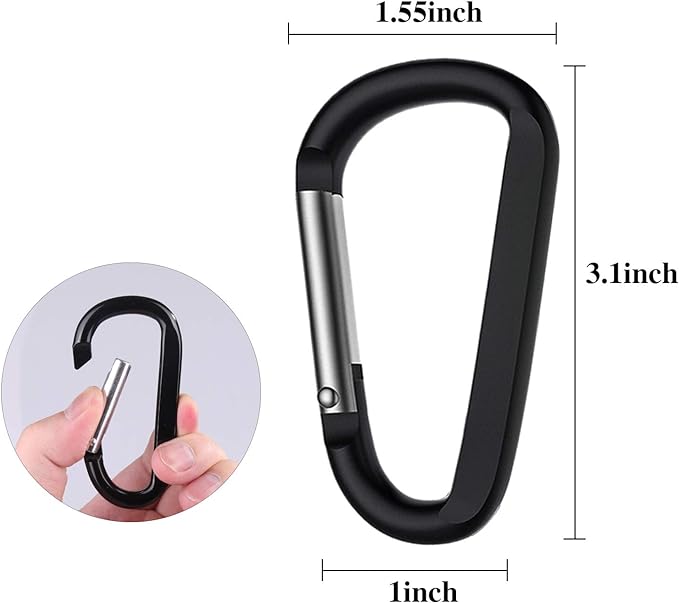 CampTek Carabiner Caribeaner Clip,3" Large Aluminum D Ring Shape Carabeaner with Keyring Keychain Hook