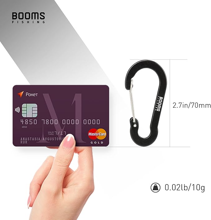 Booms Fishing CC5 Multi-Use Carabiner Clips, 10 Pack 2.7" Small Caribeener Clips, Mini Keychain Aluminum Caribeaner Clip
