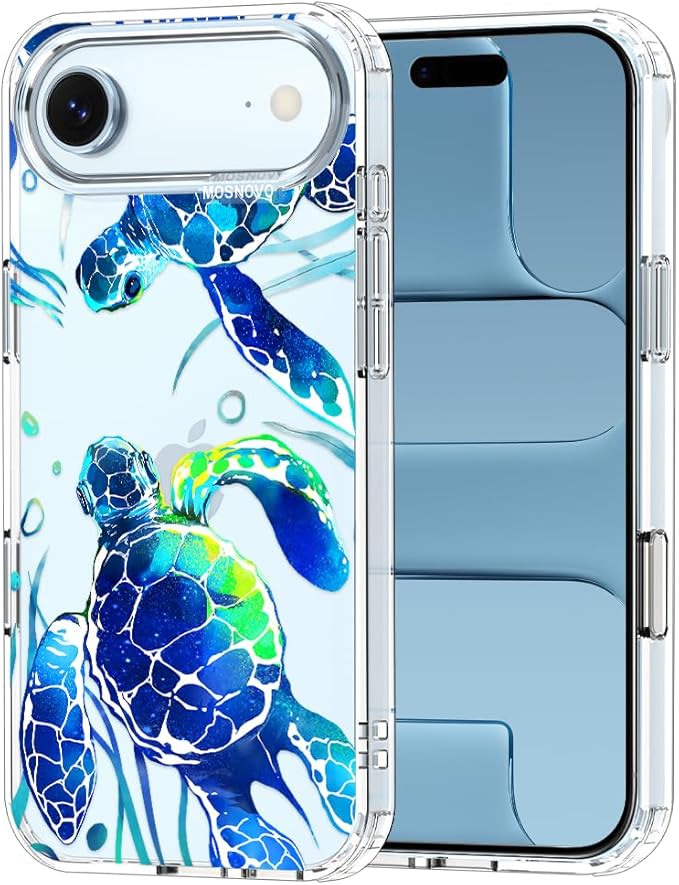 MOSNOVO for iPhone Air Case | Military Grade 6.6ft Drop Tested | Camera Control | Clear with Sea Turtles Design