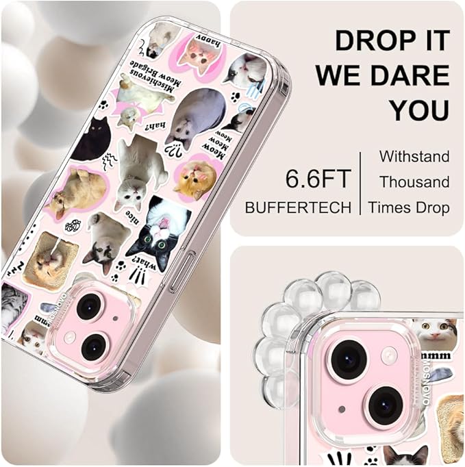 MOSNOVO Case for iPhone 15 Plus, [Buffertech 6.6ft Military-Grade Drop Protection] [Anti Peel Off Tech] Clear TPU Bumper Phone Case Cover Design - The Cat Brigade
