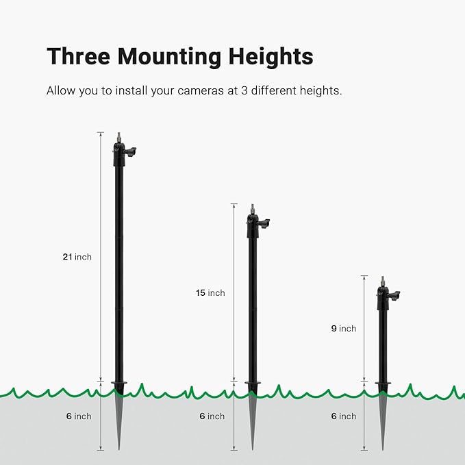 Holicfun Security Camera Ground Stake, Heavy Duty Stand Mount with Adjustable Angle and Height for Ring, Blink, Arlo, Eufy, Wyze, Google Nest, Simplisafe Cameras and Solar Panels (Black)
