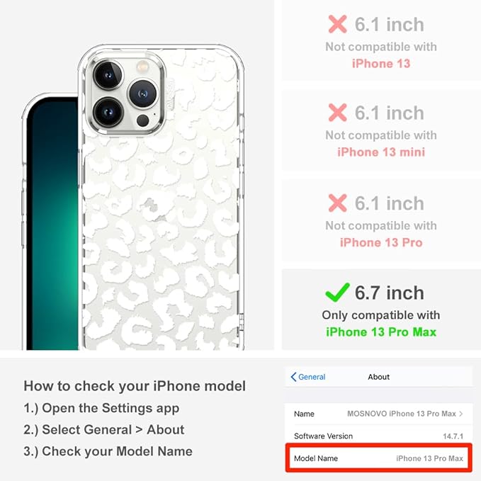 MOSNOVO Case for iPhone 13 Pro Max, [Buffertech 6.6ft Military-Grade Drop Protection] [Anti Peel Off Tech] Clear TPU Bumper Phone Case Cover Design - White Leopard Print