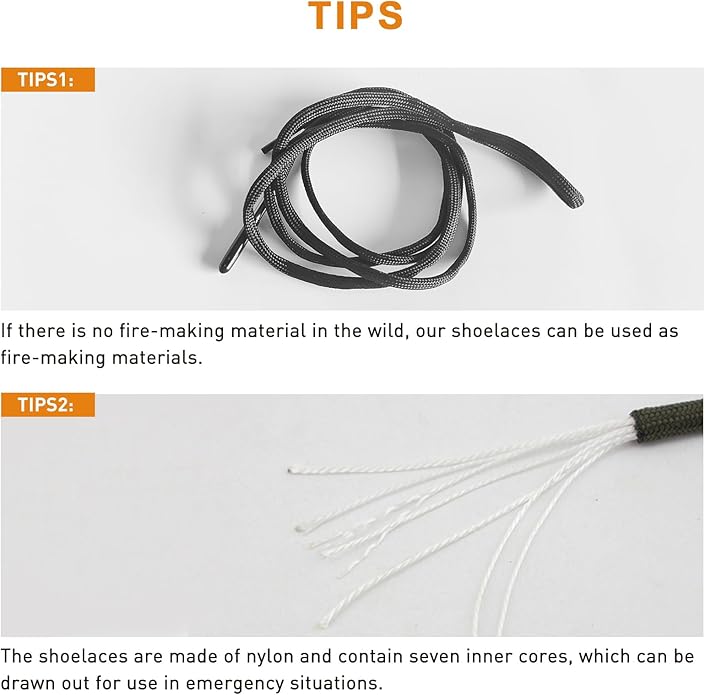 UamGlsob Paracord Survival Shoelaces with Magnesium Fire Starter - Emergency Fire Making Laces for Hiking,Backpacking,Camping