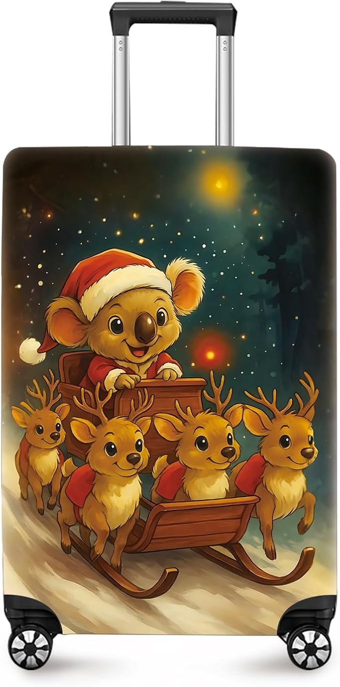 ANNA QUEEN Christmas Koala Luggage Cover, Cute Santa Koala with Reindeer Suitcase Protector, Washable Stretchable Travel Sleeve for 32-34 Inch Luggage