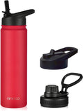 mininoo 24 oz Insulated Water Bottle with Straw Lid, Stainless Steel Double Wall Vacuum, Leak Proof, BPA Free, Keep Cold for 24H & Hot for 12H(Red)