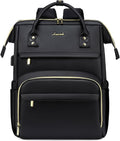 LOVEVOOK Leather Laptop Backpack for Women 15.6 inch,Travel Purse Nurse Teacher Computer Bag,Professional College Business Work Bags Carry On with USB Port,Black