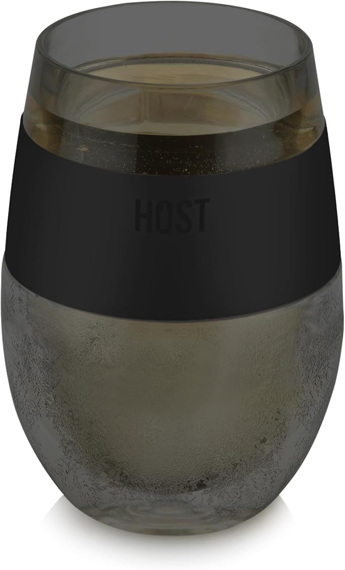 HOST Wine Freeze Cooling Cup, Plastic Double Wall Insulated Freezable Drink Chilling Tumbler with Freezing Gel Wine Glasses for Red and White Wine, Set of 1, 8.5 oz, Smoke
