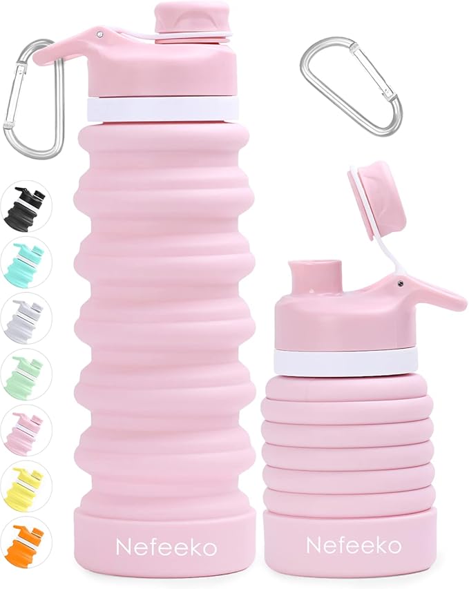 Nefeeko Collapsible Water Bottle, 26oz Silicone Foldable Water Bottles Leakproof BPA Free Travel Water Bottles with Carabiner, Portable Sport Water Bottles for Camping,Hiking Outdoor Indoor Sport