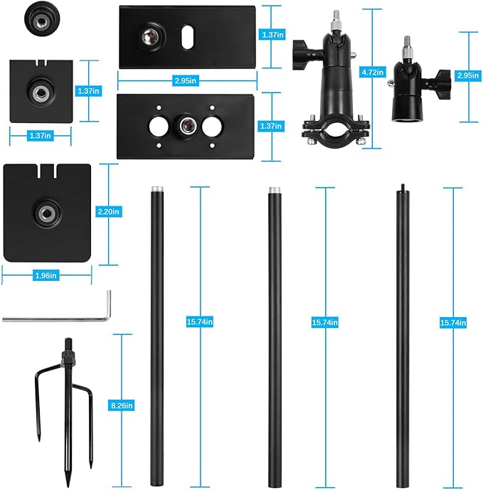 Universal Ground Stake Mount Bracket for Outdoor Security Cameras and Solar Panels, Compatible with Ring, Blink, Eufy, Google Nest, Arlo, Wyze, SimpliSafe, 1/4 Screw Cameras (Black)