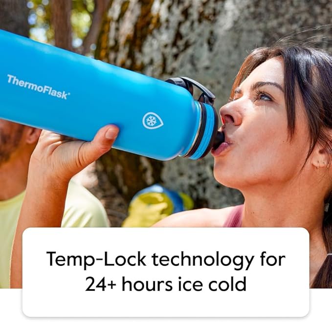 ThermoFlask 18 oz Double Wall Vacuum Insulated Stainless Steel Water Bottle - Reusable with Leakproof Chug & Straw Lids - Keeps Drinks Cold 24 hr/Hot 12 hr - Easy Maintenance - Gym/On-the-Go, White