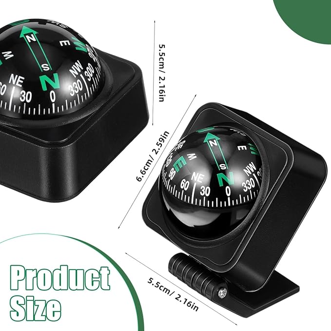DOITOOL Car Compass Portable Auto Dashboard Ball Compass for Accurate Direction Navigation Suitable for Cars and Boats 2.59X2.16X2.16In