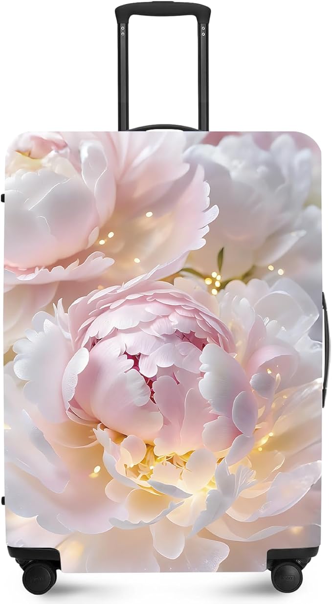 ANNA QUEEN Pink Peony Flower Luggage Cover,Stretchable Suitcase Protector Sleeve,Fit for 24-26 Inch Checked Baggage,Water Resistant & Durable Luggage Protector