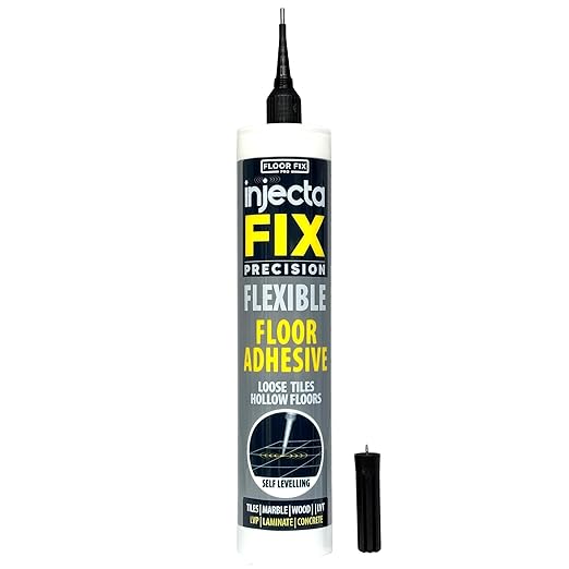Floor-Fix Pro The Original Adhesive - Extra Strength - Fix Loose & Hollow Tiles, Repair Squeaky Wood Floor - All in One 5/64” Patented Stainless Steel Injection Tip + Anti Clog Cap (10.1 Fl Oz)