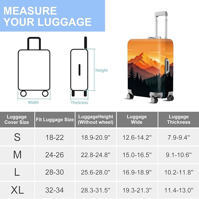 Retro Mountain Landscape Sunset Travel Luggage Cover -Stretchable Airplane Suitcase Protector Sleeve,Universal Washable Fit for 28-30 Inch Checked Baggage,Water Resistant Durable Luggage Protector