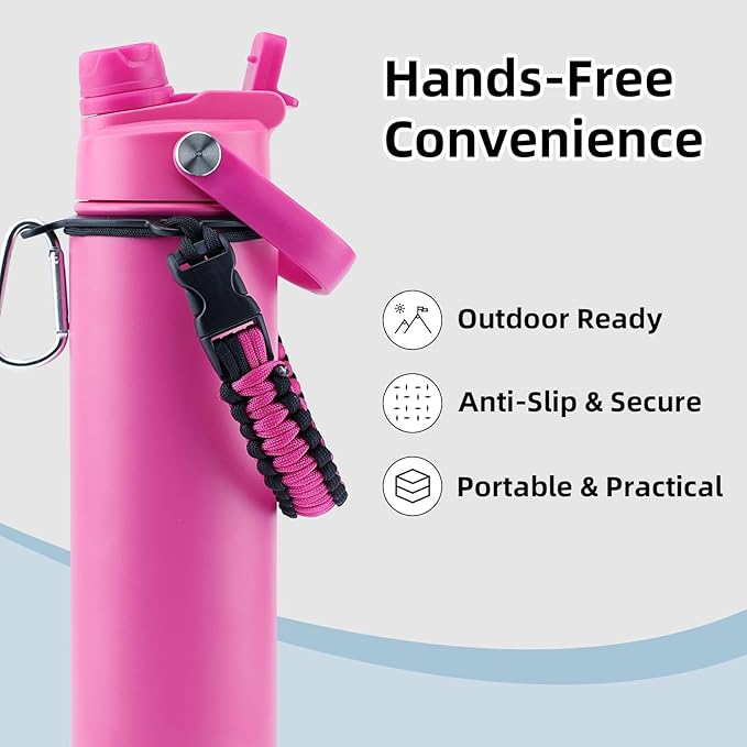 26oz Insulated Water Bottle with 2-in-1 Straw and Spout Lid, 304 Stainless Steel Water Bottle Keep Cold for 24H,Leak-Proof,Sports Water Bottle with Braided Carry Strap for Travel,Outdoors,Sky Blue