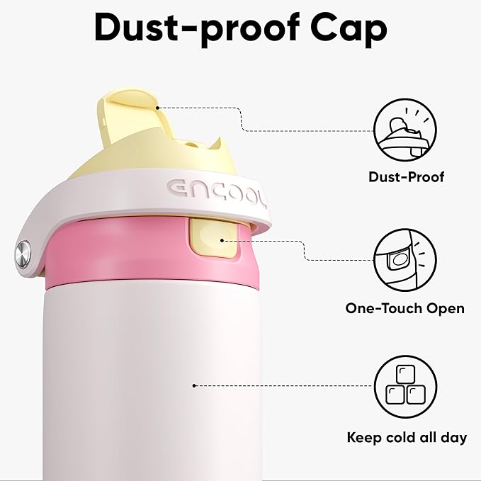 ENCOOL Leakproof Insulated Water Bottle with Straw Dual-Sip Water Bottle Bag-Safe Design for Work, Commute & Gym – Keeps Drinks Cold All Day, 24 oz, Butter Rose