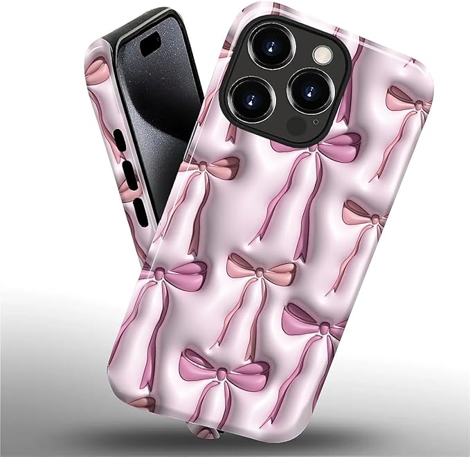 for iPhone 15 Pro Max Case,HL2 Abstract Ribbons Bows Hybrid 2 Layer Hard Shell Silicone Protective Pattern Design Case
