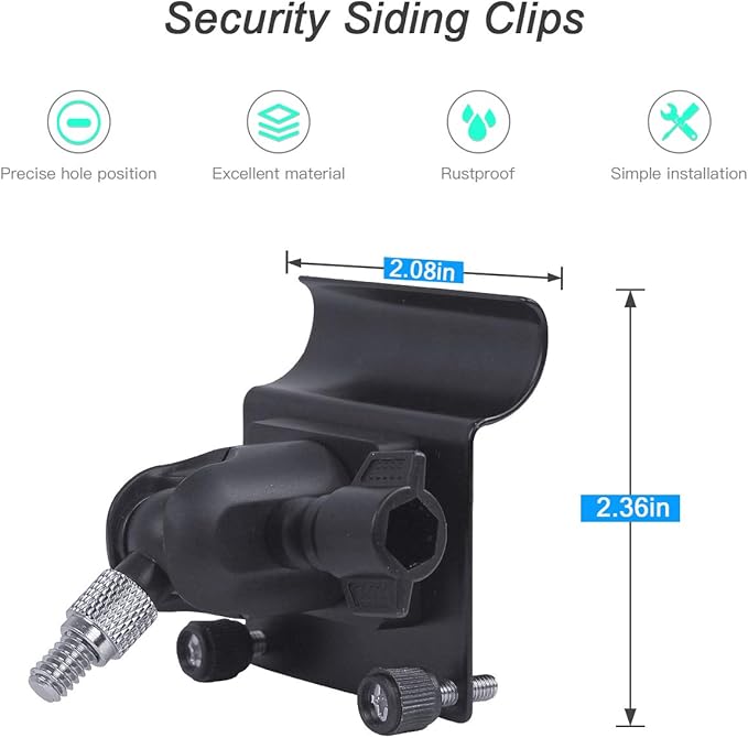 HOLACA [Upgraded Version] Vinyl Siding Clips for Arlo Ring Eufy Security Camera, Siding Cam Hanger Hooks for Mounting Home Security System, Weatherproof Stainless Steel Material (2 Pack, Black)