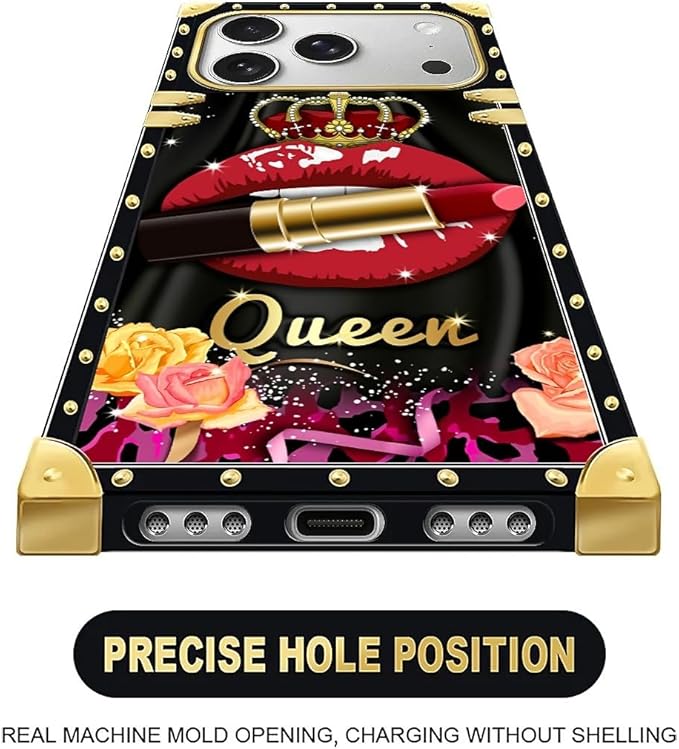 for iPhone 17 Pro Case Luxury Golden Decoration for Girl Women Soft TPU Shockproof Protective Hard PC Back for iPhone 17 Pro Crazy Pattern Queen Lip Crown Leopard Print