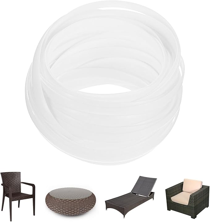 M METERXITY 1-Pack Wicker Repair Kit, 8mm x 33ft/10m Plastic Flat Rattan Replacement Supplies for Patio Furniture Repair/Basket Making/Chair Weaving, Synthetic Woven Rattan [White]