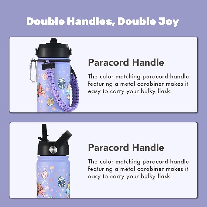 mininoo Water Bottle with Straw Lid, 24 oz Insulated Stainless Steel Double Wall Vacuum, Gifts, Cute Bunny & Egg(Lavender)