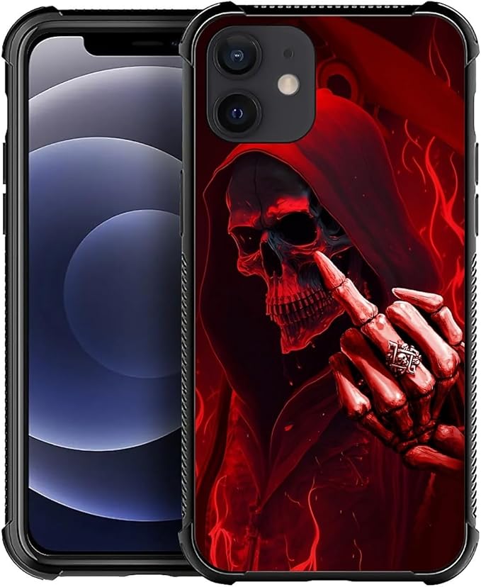 for iPhone 12/12 Pro Case, Gestures Funny Skull Pattern Graphic Design Girl Boy Soft Silicone Hard Acrylic Shock Protection for iPhone 12/12 Pro
