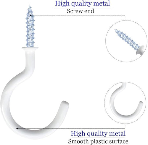 12 Pack Vinyl Coated Ceiling Hooks,Screw-in Mug Hooks,Multi-Function Wall Hooks Kitchen Hooks Cup Hooks for Indoors Outdoors (White, 2 Inch)