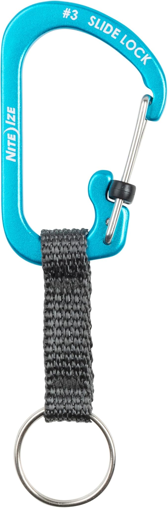 Nite Ize SlideLock Key Ring, Aluminum Locking Carabiner Key Chain with Webbing, Blue