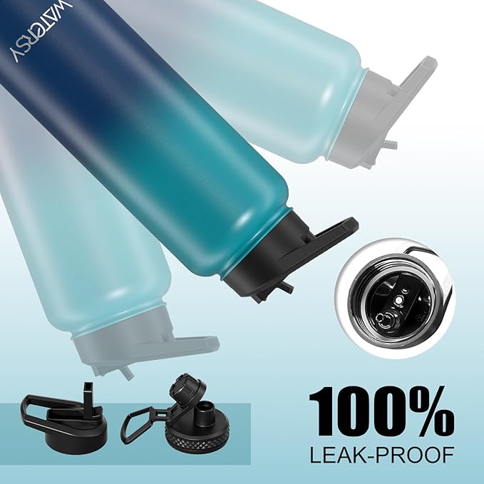 40oz Insulated Water Bottle (Cold for 48 Hrs),BPA Free&Leak Proof,Stainless Steel Water Flask,Water Jug with Straw Spout Lids for Gym,Hiking,Travel,Gradient Blue