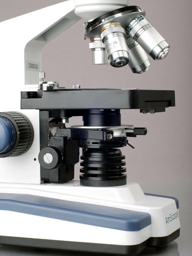 AmScope M620B Compound Monocular Microscope, WF10x and WF20x Eyepieces, 40x-2000x Magnification, Brightfield, LED Illumination, Abbe Condenser, Mechanical Stage, 110V