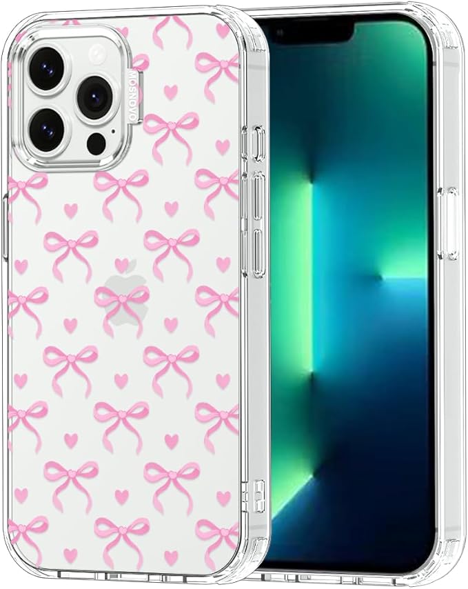 MOSNOVO Case for iPhone 13 Pro Max, [Buffertech 6.6ft Military-Grade Drop Protection] [Anti Peel Off Tech] Clear TPU Bumper Phone Case Cover Design - Bowtiful Love