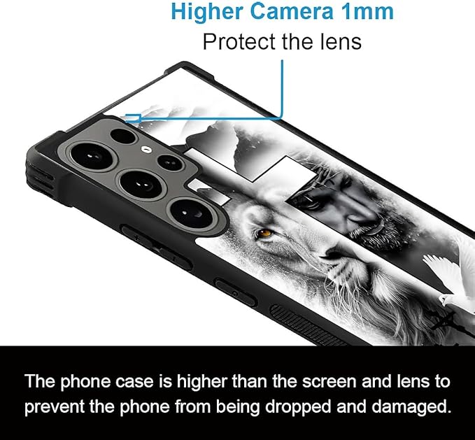for Samsung Galaxy S24 Ultra Case, Lion Cross Jesus Christ Dove Pattern Graphic Design Girl Boy Soft Silicone Hard Acrylic Shock Protection for Samsung Galaxy S24 Ultra