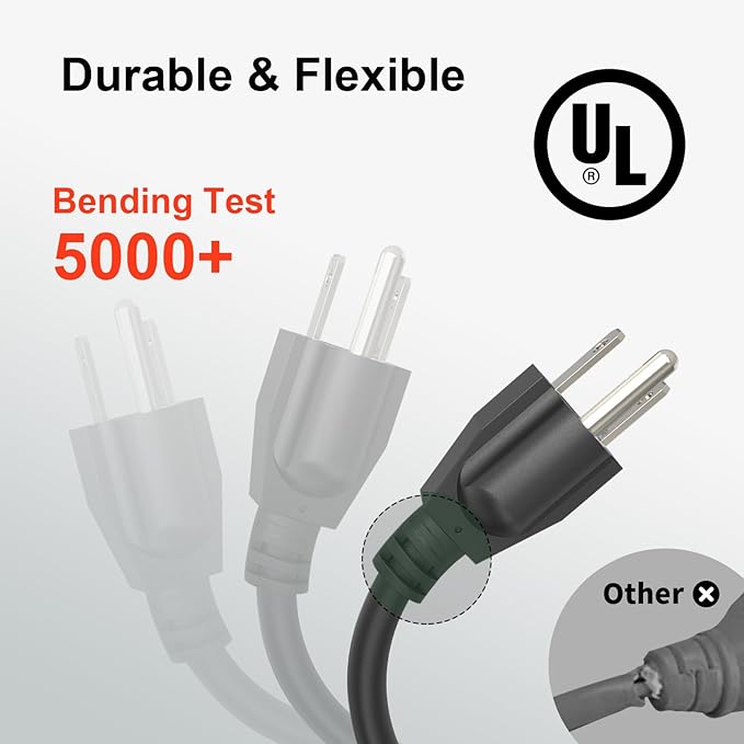 Outdoor Extension Cord Waterproof 5 FT, Black 16/3 SJTW Heavy Duty, Flexible 100% Copper 3 Prong Extension Cord for Lawn, Garage,UL Listed