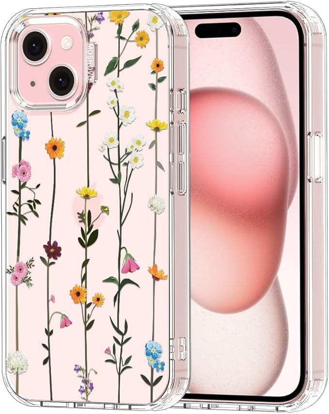 MOSNOVO Case for iPhone 15 Plus/iPhone 14 Plus, [Buffertech 6.6ft Military-Grade Drop Protection] [Anti Peel Off Tech] Clear TPU Bumper Phone Case Cover Design - Wildflowers