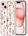 MOSNOVO Case for iPhone 15, [Buffertech 6.6ft Military-Grade Drop Protection] [Anti Peel Off Tech] Clear TPU Bumper Phone Case Cover Design - Wildflowers