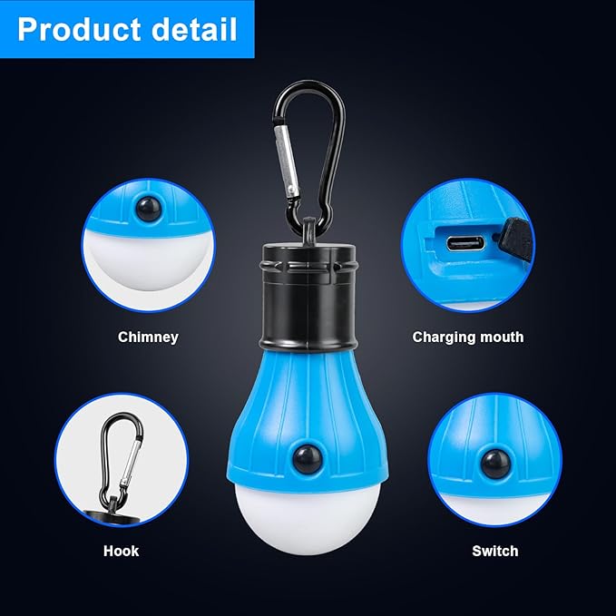 Jarxin Led Camping Lantern USB Rechargeable,Outdoor Tent Lights for Camping Hanging,Kids with Clip Hook Camping Flashlight (4 Packs Colored)