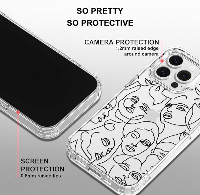 MOSNOVO Case for iPhone 16 Pro Max, [Buffertech 6.6ft Military-Grade Drop Protection] [Anti Peel Off Tech] Clear TPU Bumper Phone Case Cover Design - Abstract Face Line Art