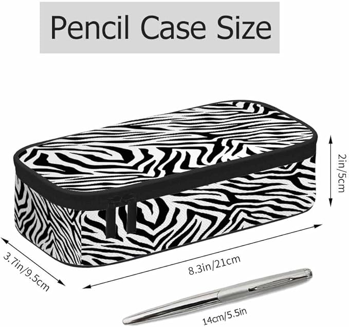 Black White Stripes Pencil Case Organizer Zebra Animal Skin Artwork Texture Stationery Box Makeup Box School Supply for Boy Girl Men Women