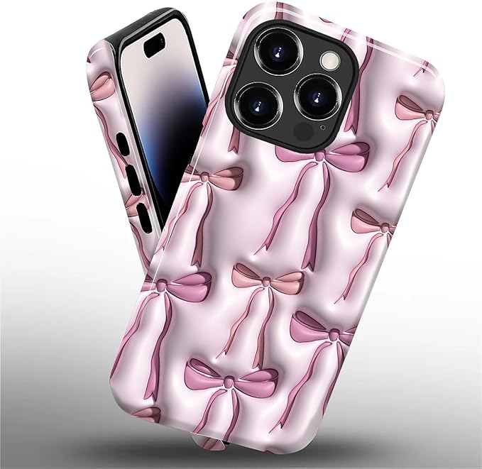 for iPhone 14 Pro Max Case,HL2 Abstract Ribbons Bows Hybrid 2 Layer Hard Shell Silicone Protective Pattern Design Case