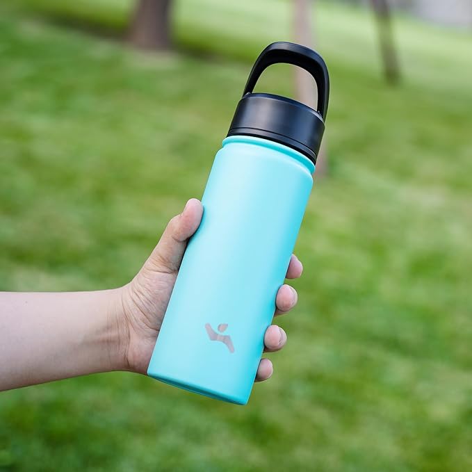 Konokyo 22oz Stainless Steel Bottles with 3 Lids Sport Insulated Water Bottle,Turquoise
