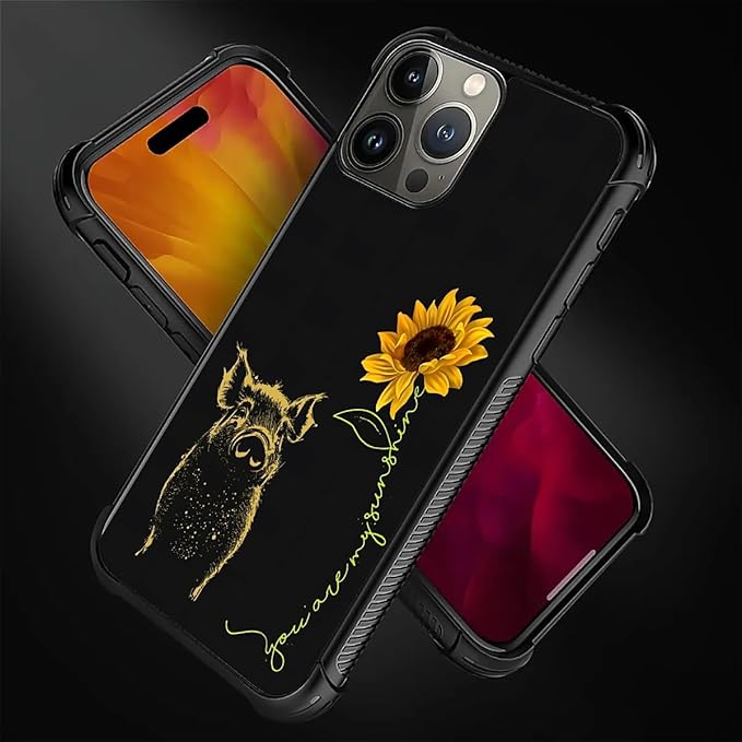 for iPhone 16 Pro Case, Pig Sunflower Yellow Sunshine Pattern Graphic Design Girl Boy Soft Silicone Hard Acrylic Shock Protection for iPhone 16 Pro
